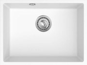 Sink Quality Crypton 60, kuchynský granitový drez 535x400x205 mm + chrómový sifón, biela, SKQ-CRY.W.1KBO.60.X