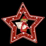 AMADEA Drevená ozdoba farebná hviezda so škriatkom 6 cm