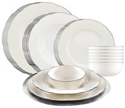 24-dielna jedálenská súprava, biela/strieborná, porcelán