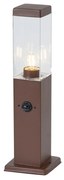 Vonkajšia lampa hrdzavo hnedá s čírym sklom 45 cm IP44 so zásuvkou a snímačom pohybu - Malios