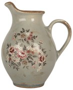 Šedý dekoračný keramický džbán s kvetmi Floria M - 21*16*24 cm