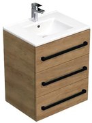 Kúpeľňová skrinka s čiernou úchytkou a umývadlom SAT Cube Way 60x76,5x46 cm dub Hickory mat CUBE46C603DHMOD
