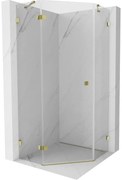 Mexen Lunar, päťuholníkový sprchový kút s ľavým sklonom 80 x 80 cm, 8mm číre sklo, zlatý profil, 831-080L-080P-50-00-L