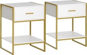 HOMCOM Set 2 Moderných Nočných Stolíkov, 2 Nočné Stolíky do Spálne a Obývačky, s Šuplikom a Otvorenou Poličkou, Moderný Dizajn, MDF a Oceľ, 45x40x60cm
