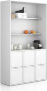Kancelárska skriňa FRAME, 6x dvere, 2x polica, 1299 x 450 x 2162 mm, PUSH-lock, biela