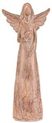 Polyresinový Anjel so srdcom 24 cm, imitácia dreva