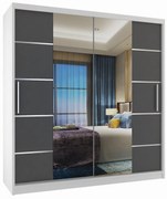 Šatníková skriňa 158 cm Belini biely mat / šedý mat s posuvnými dverami zrkadlom a zásuvkami  ME SZP7/0/W/SR/0/KLAL