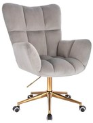 LuxuryForm DESIGN Kreslo AURORA VELUR na zlatej podstave s kolieskami - svetlo šedé