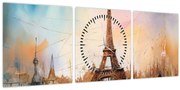 Obraz - Maľba Eiffelovej veže (s hodinami) (90x30 cm)