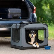 Skladací transportný box pre psov L s miskou a pelíškom, siv