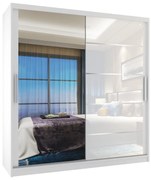 Šatníková skriňa 158 cm Belini biely mat / biely lesk s posuvnými dverami zrkadlom a zásuvkami  MGB SZP7/0/W/1L5W/KLAL