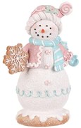 Vianočná dekorácia Snehuliak perníkový v pestrofarebnom oblečku, polyresin