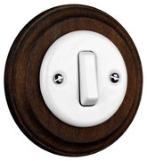 Elhard Okrúhly keramický vypínač s kolískou č.6, biely / tmavé drevo - kompletný KV5006WD