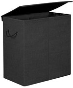 Látkový kôš na bielizeň, 2 oddelené priehradky, 66x62x36cm, čierny