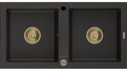 Mexen Mario granitový dvojkomorový drez 820 x 436 mm, Čierna/Zlatá metalíza, Sifón Zlatá - 6504822000-75-G