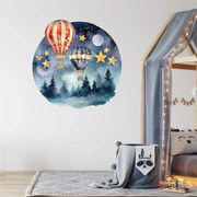 PIPPER. Kruhová samolepka na stenu "Teplovzdušné balóny nad lesom" Veľkosť: 100 cm