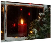 Obraz - Žiariaca vianočná sviečka (90x60 cm)