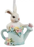 Závesná dekorácia králiček v modrej kanvičke - 8*4*10 cm