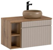 Závěsná skříňka Iconic II s deskou a umyvadlem 80 cm kašmír/dub coast evoke