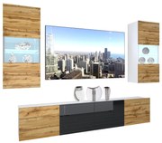 Obývacia stena Belini Premium Full Version dub wotan / čierny lesk + LED osvetlenie Nexum 109