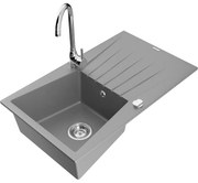 Mexen Cesar, 1-komorový granitový drez s odkvapkávačom 78x47 cm a kuchynskou batériou Telma, šedá, 6514-71-670200-00