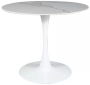 Kulatý jídelní stůl Espero 90 cm bílý mramor/bílý
