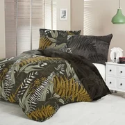 Kvalitex Saténové obliečky Luxury Collection Papradie hnedá, 140 x 200 cm, 70 x 90 cm