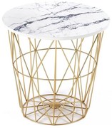 Konferenčný stolík HARISSA 41x42 cm zlatá/biely dekor mramoru