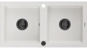 Mexen Mario, granitový drez 820x436x161 mm, 2-komorový, biela s čiernym sifónom, 6504822000-20-B