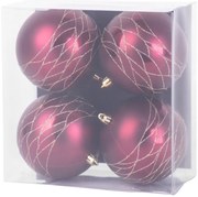 Gule MagicHome Vianoce, 4 ks, bordové, matné, s dekoráciou, na vianočný stromček, 10 cm