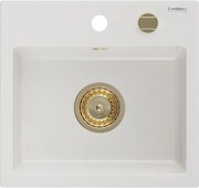 Mexen Milo granitový drez 1-komorový 435 x 410 mm, biely, zlatý sifón - 6505441000-20-G
