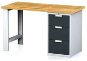 Alfa 3 Dielenský pracovný stôl MECHANIC I, pevná noha + dielenský box na náradie, 3 zásuvky, 1500 x 685 x 880 mm, antracitové dvere