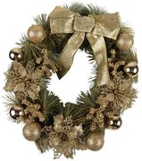 Zeleno-zlatý vianočný veniec s mašľou a guľami Christmas Wreath - Ø 40*10 cm