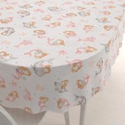 Biante Detský bavlnený oválny obrus Sandra SA-527 Ružové morské panny s delfínmi a veľrybami na bielom 50x100 cm