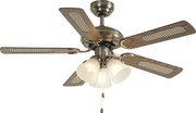 Mosadzný stropný ventilátor s potlačou dreva a ratanom 105 cm s ťahovým spínačom - Mistral Lia