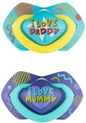 Canpol Babies 2 ks symetrických silikónových cumlíkov, 0-6m, Neon Love Baby, modré