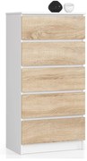 Komoda Kuba 60 cm - 5 zásuviek biela/sonoma