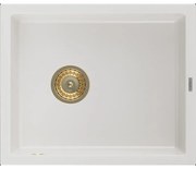 Mexen Pedro granitový jednokomorový drez 560 x 460 mm, Biela, Sifón Zlatá - 6508561000-20-G