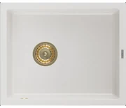 Mexen Pedro granitový jednokomorový drez 560 x 460 mm, Biela, Sifón Zlatá - 6508561000-20-G