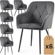 Sada šiestich jedálenských stoličiek DIAMANTE zamatové, grafitové / čierne nohy (6 ks)