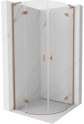 Mexen Mist L, štvrťkruhový sprchový kút s 2-krídlovými dverami, 90 x 90 cm, číre sklo, medený matný profil, 8A33L-090-090-65-00