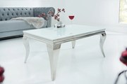 Sklenený konferenčný stolík Barock White biela strieborná 100cm