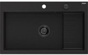 Mexen Omar, 1-komorový granitový drez 800x480x210 mm, čierny, grafitový sifón, 6520801005-77-B