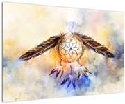Obraz - Lapač snov s pierkami (90x60 cm)