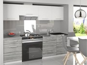 Kuchynská linka Belini 180 cm biely mat / šedý antracit Glamour Wood s pracovnou doskou Superuniqa3  TOR SUPERUNIQA3/3/WT/WTGW1/0/E