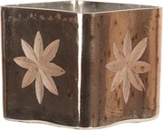 Hnedý sklenený svietnik na čajovú sviečku s vyrytú kvetinou - 10 * 10 * 10 cm