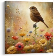 Obraz vtáčik uprostred rozkvitnutej lúky