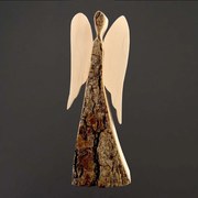 AMADEA Drevený anjel s kôrou, masívne drevo, 18 cm