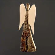 AMADEA Drevený anjel s kôrou, masívne drevo, 18 cm