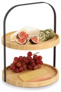 Zeller Present Bambusový etažér na servírovanie, 2 poschodia, čierne držadlo
